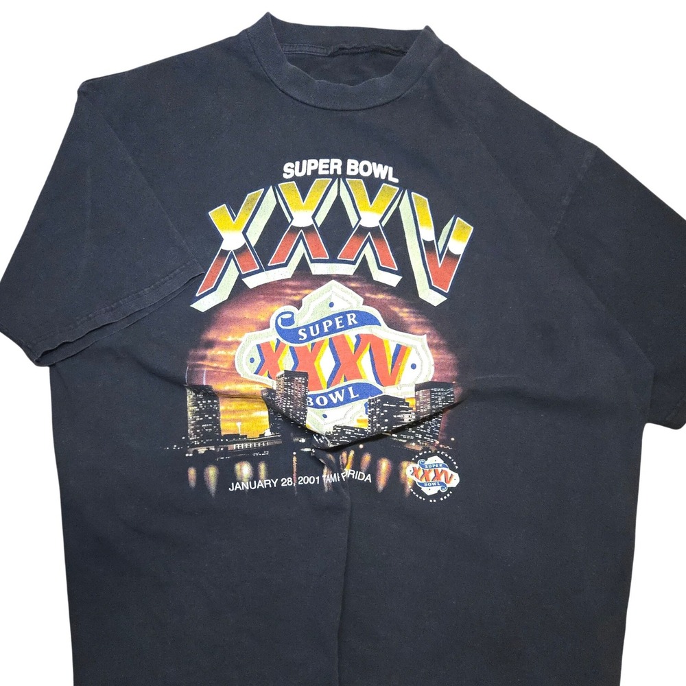 VTG Ravens v.‎ Giants XL 2001 Super Bowl T-Shirt XXXV Tampa Black Dynasty NFL 35